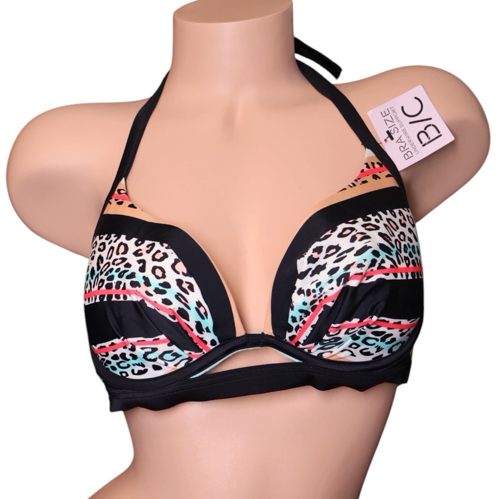 Sundazed Scarlet Halter Bikini Top 36B/C Neon Leopard Underwire Push-Up NWT